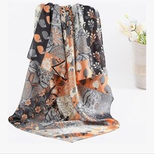 Floral Patterned Scarf in Black and Orange 2pk